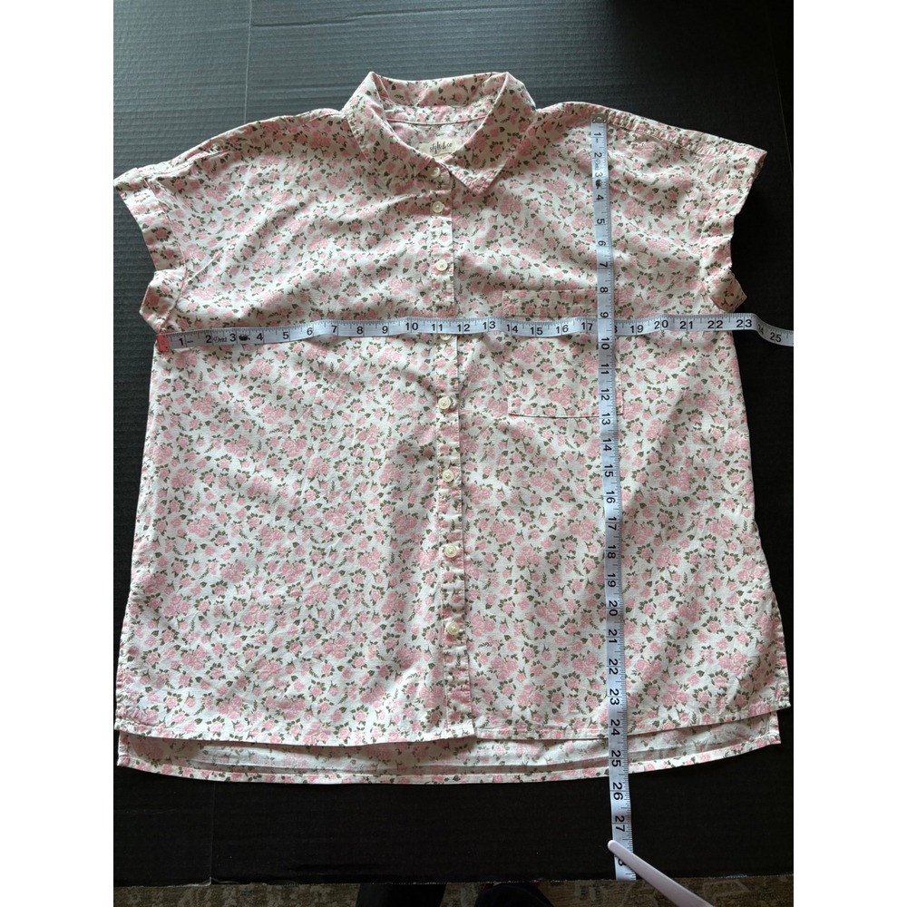 Style & Co. Ditsy Rose Floral Short Sleeve Collared Button Up Shirt Sz Large - Picture 3 of 8